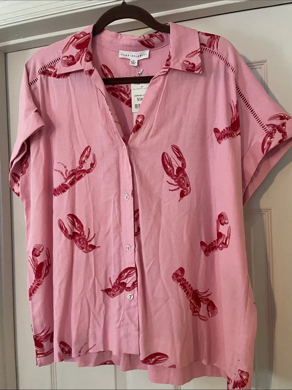 Rails Pink Short-Sleeve Button-Down with Red Lobster Print